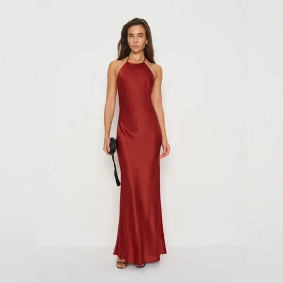NEW Reformation Jeany Silk Long Dress Backless Formal Sangre Red | Size M - Picture 1 of 13